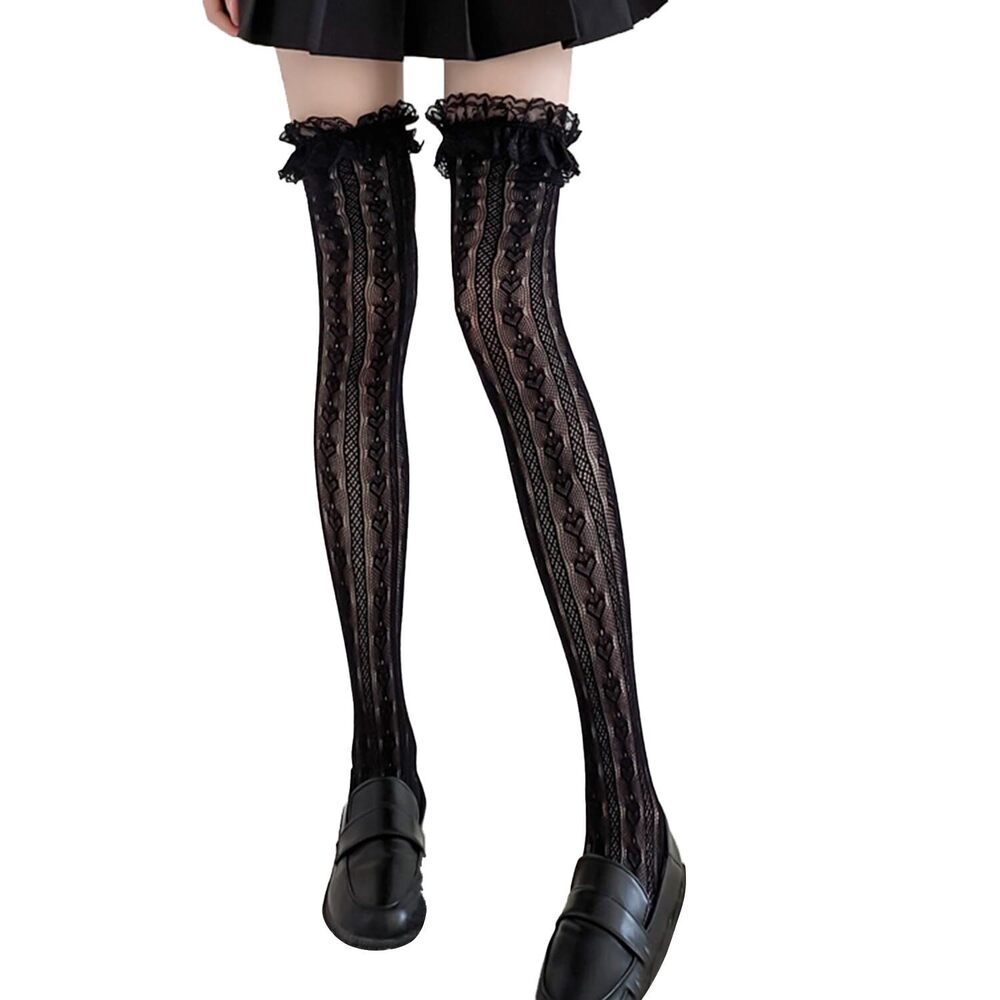 9726 Thigh High Stockings Bow, Santa Accessory Y2K Fishnet Socks